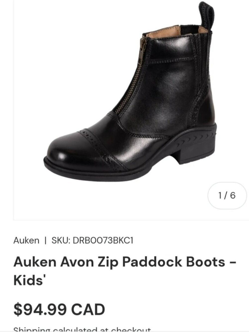 Auken Classic Zip Paddock Boots Black- Equestrian Boots Kids Size 4